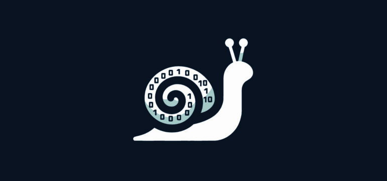 Das Logo von "SnailLoad" zeigt eine weiße Schnecke auf schwarzem Hintergrund.